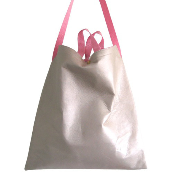 ショッパー ピンクゴールド+ピンク 本革製　ショッパーバッグ 2枚目の画像