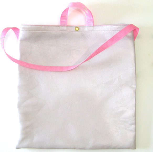 ショッパー ピンクゴールド+ピンク 本革製　ショッパーバッグ 3枚目の画像