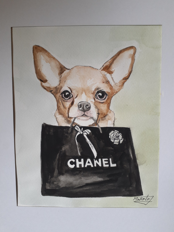 【RIBONページ】チワワさん肖像画☆ 水彩画 かわいいチワワ 絵画 makochin 通販 18053894｜Creema