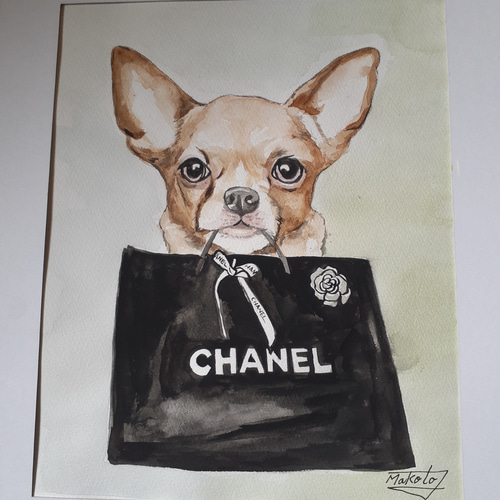 水彩画 チワワのお買い物 絵画 makochin 通販 15966968｜Creema