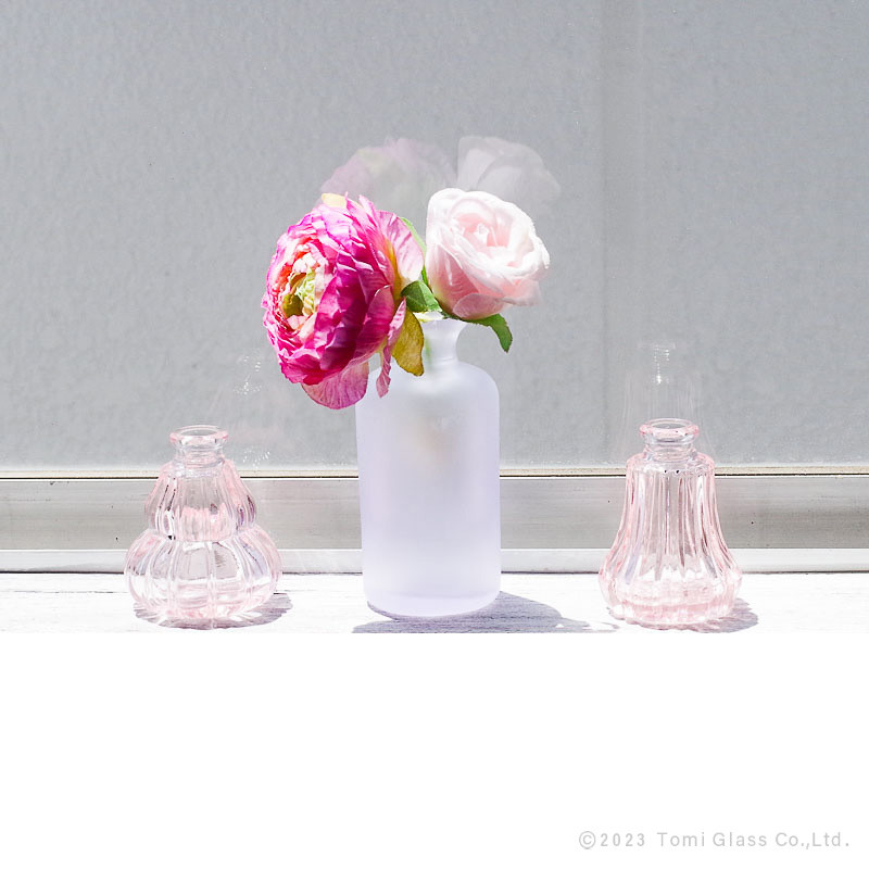小樽ガラス細工、ガラス花、薔薇、花瓶付き、硝子細工 荒々しい