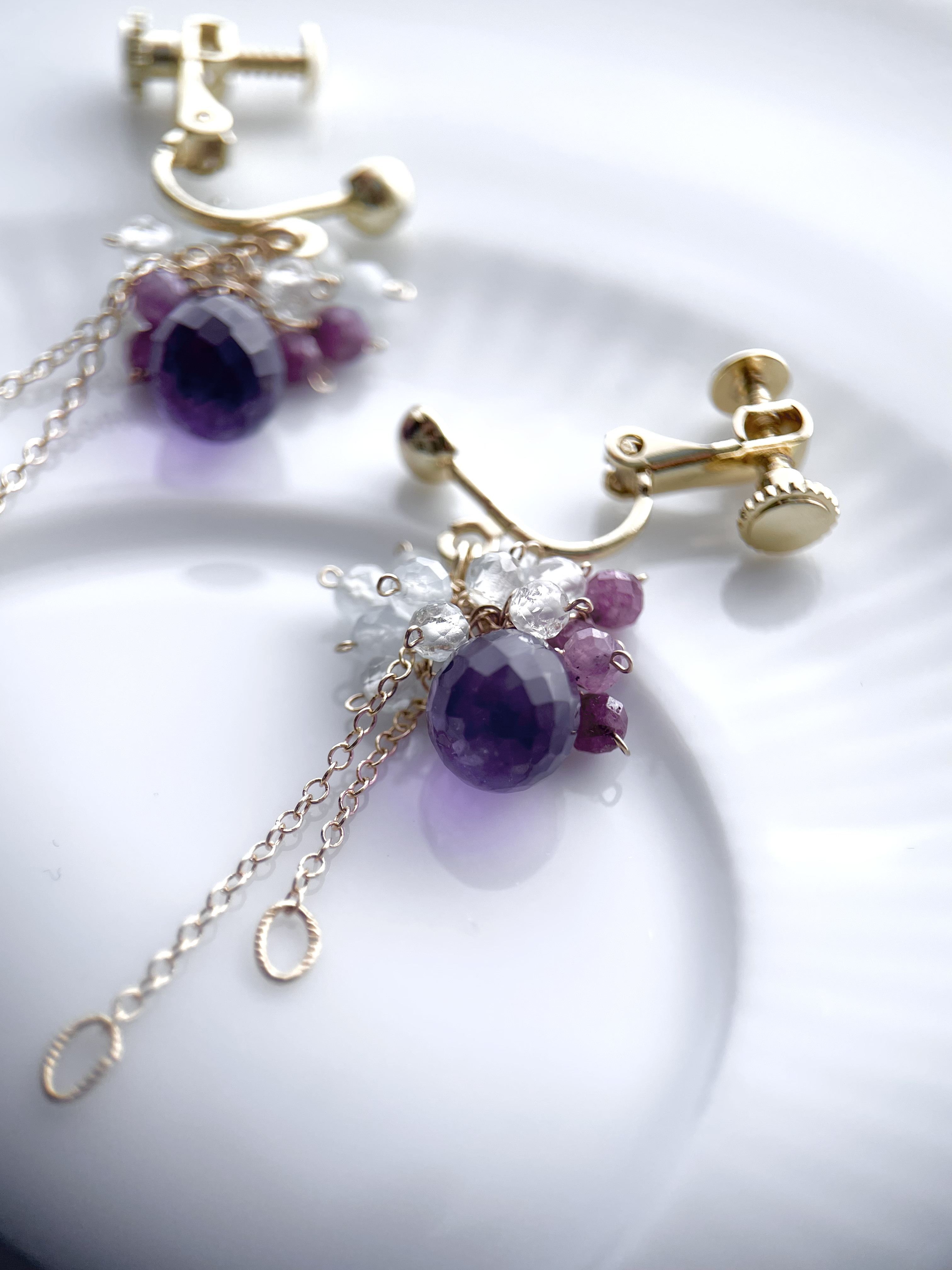 イヤリング　アメジスト　ルビー　アクアマリン　ギフト　ラベンダー　紫陽花　14kgf  天然石