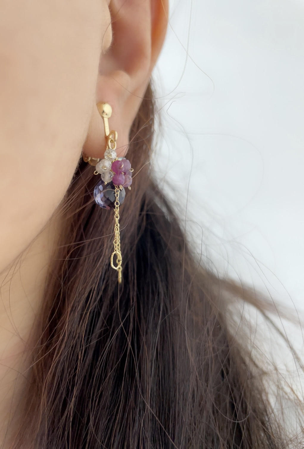 イヤリング　アメジスト　ルビー　アクアマリン　ギフト　ラベンダー　紫陽花　14kgf  天然石