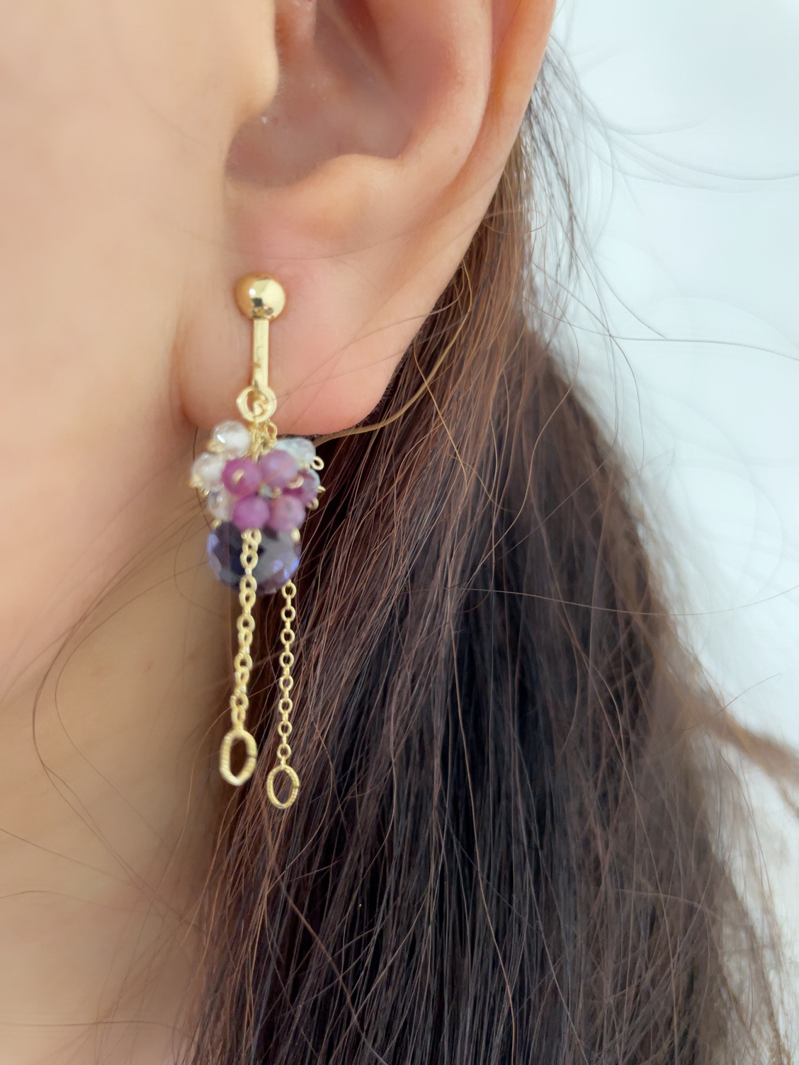 イヤリング　アメジスト　ルビー　アクアマリン　ギフト　ラベンダー　紫陽花　14kgf  天然石