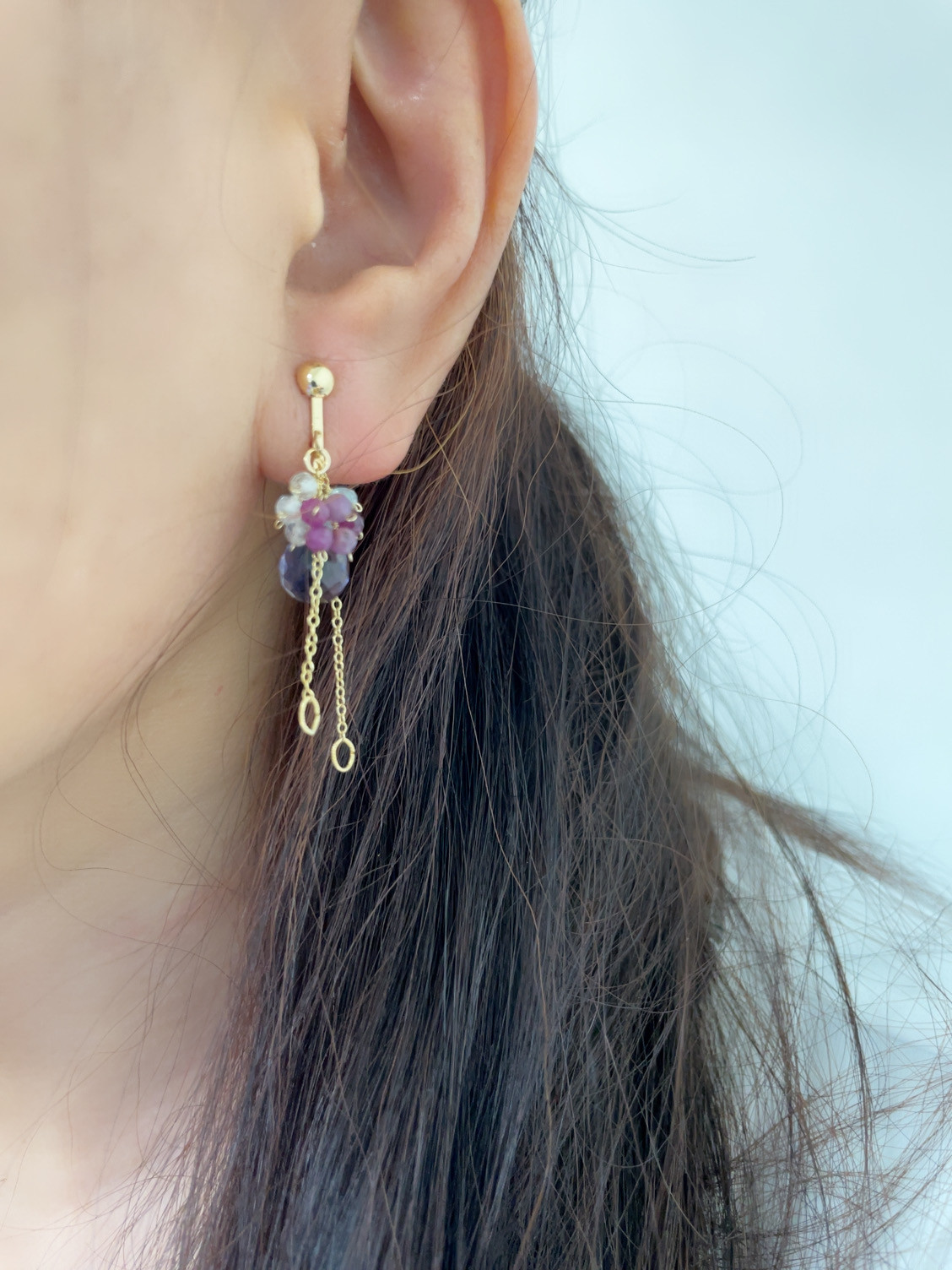 イヤリング　アメジスト　ルビー　アクアマリン　ギフト　ラベンダー　紫陽花　14kgf  天然石