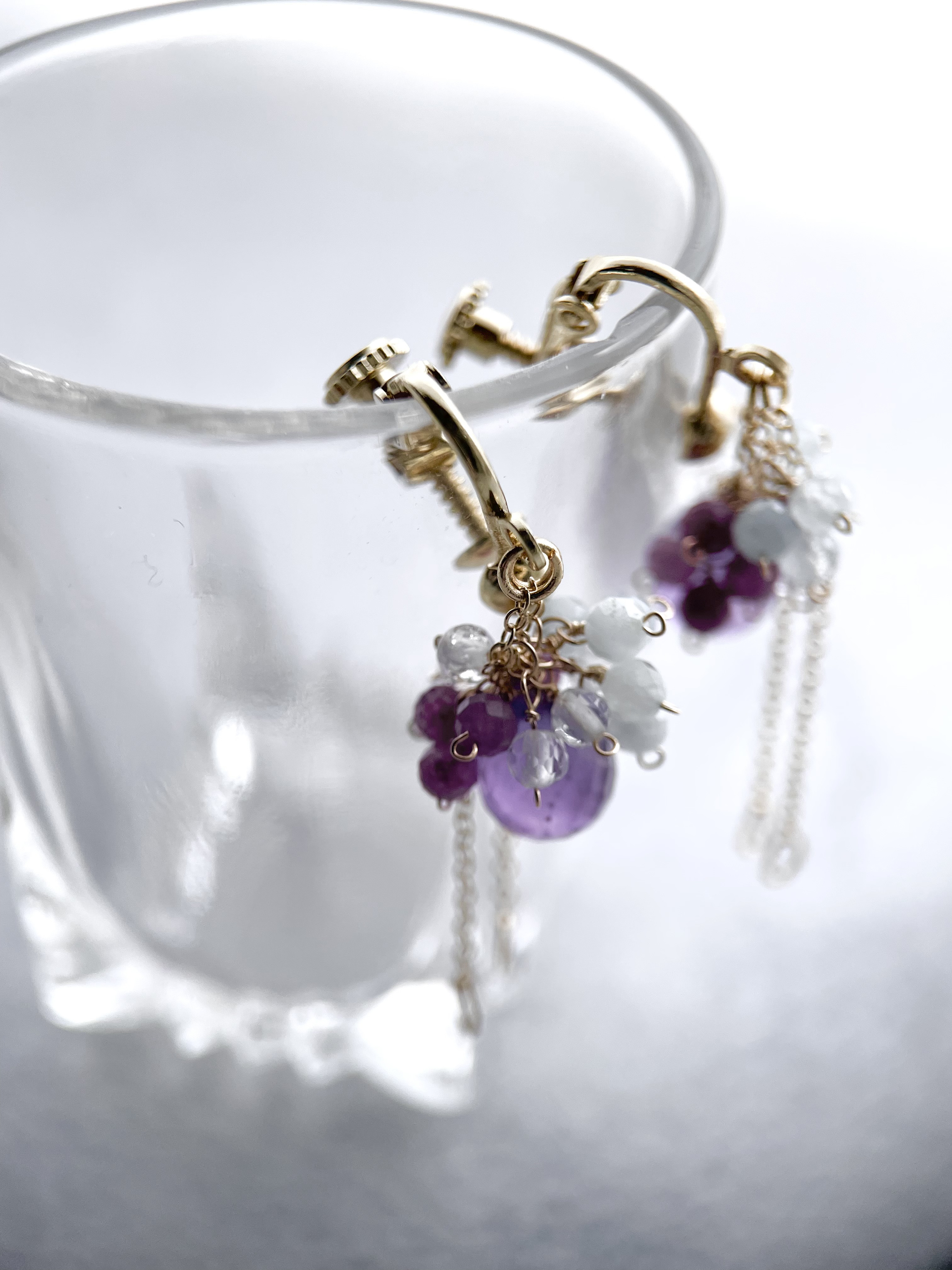 イヤリング　アメジスト　ルビー　アクアマリン　ギフト　ラベンダー　紫陽花　14kgf  天然石