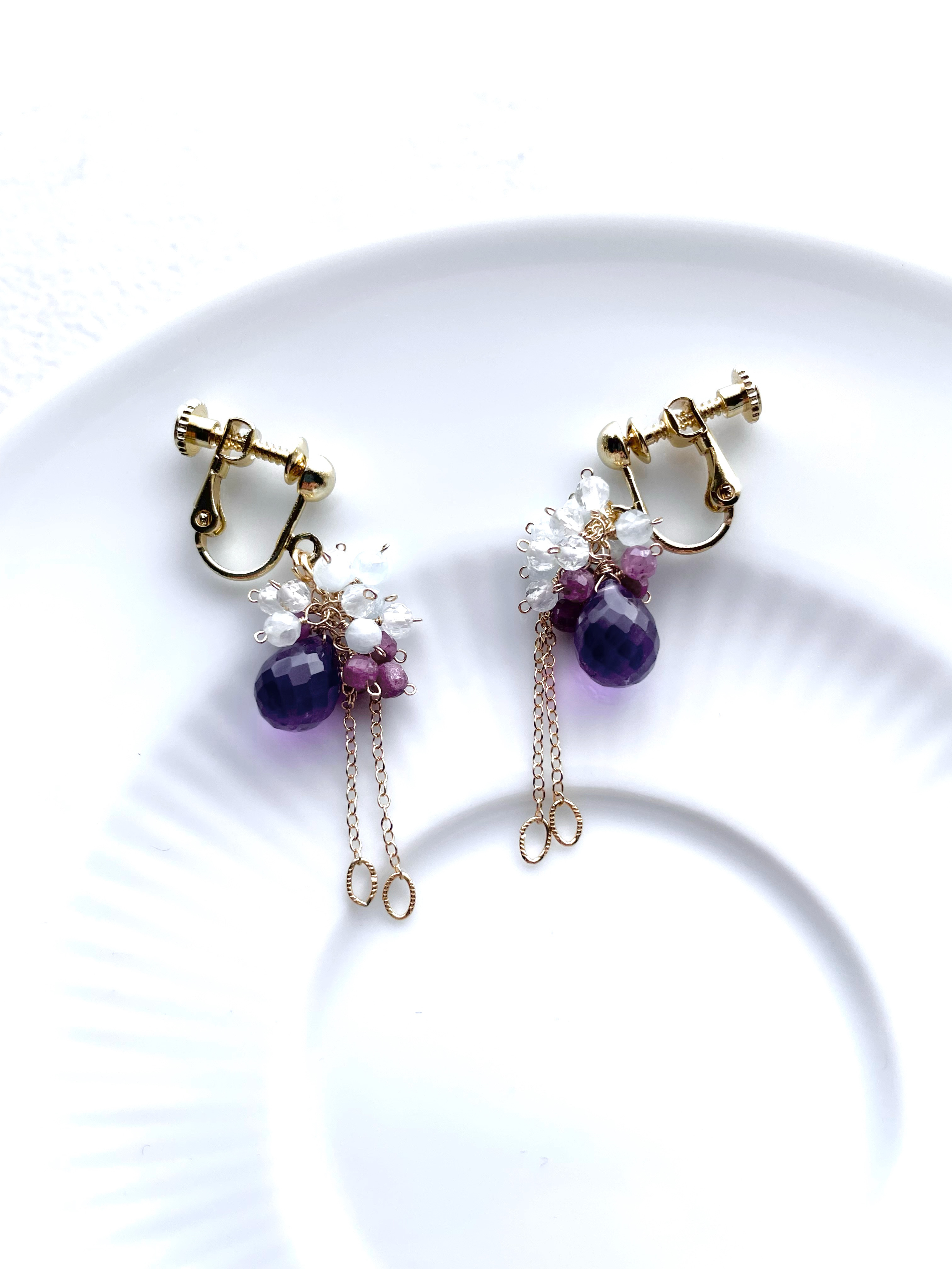 イヤリング　アメジスト　ルビー　アクアマリン　ギフト　ラベンダー　紫陽花　14kgf  天然石