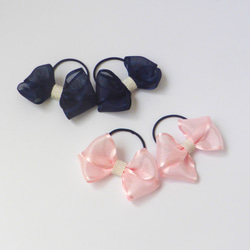 【オーダー♡花付ダブルリボン 】ヘアクリップ　ヘアゴム　ベビー　キッズ　パステル オーダー♡花付ダブルリボン 】ヘアクリップ ヘアゴム ベビー