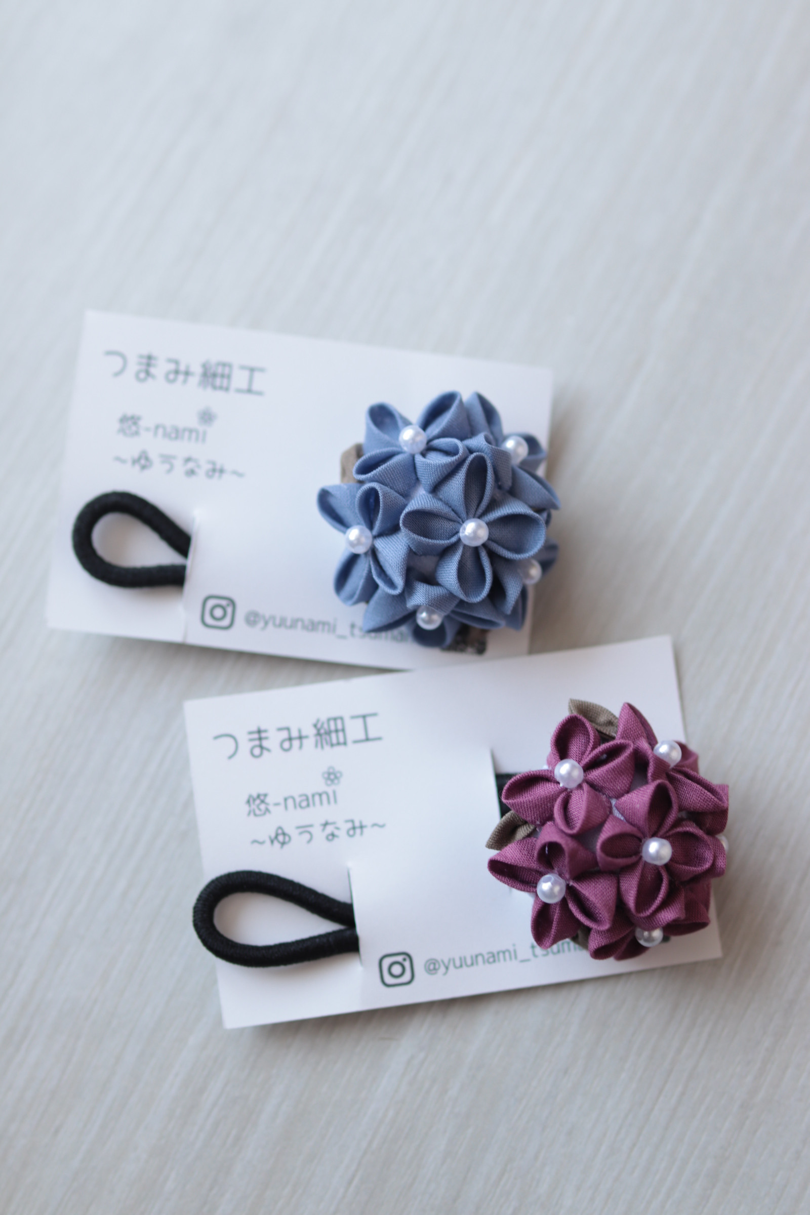 つまみ細工 紫陽花♡ベビーヘアクリップ　ヘアゴム つまみ細工〉紫陽花のヘアゴム(ピンクと淡桜) | iichi 日々の
