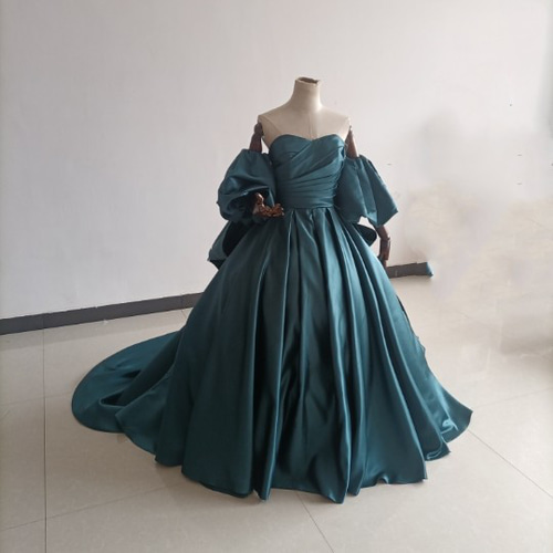送料無料！エメラルドグリーン カラードレス パーティードレス ベア  
