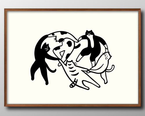 13487 ポスター 絵画 A3サイズ『キャットダンス 猫 ネコ』アート