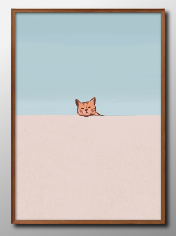 13492　ポスター　絵画　A3サイズ『眠そうな猫　ネコ』アート　イラスト　デザイン　上級マット紙　北欧 1枚目の画像