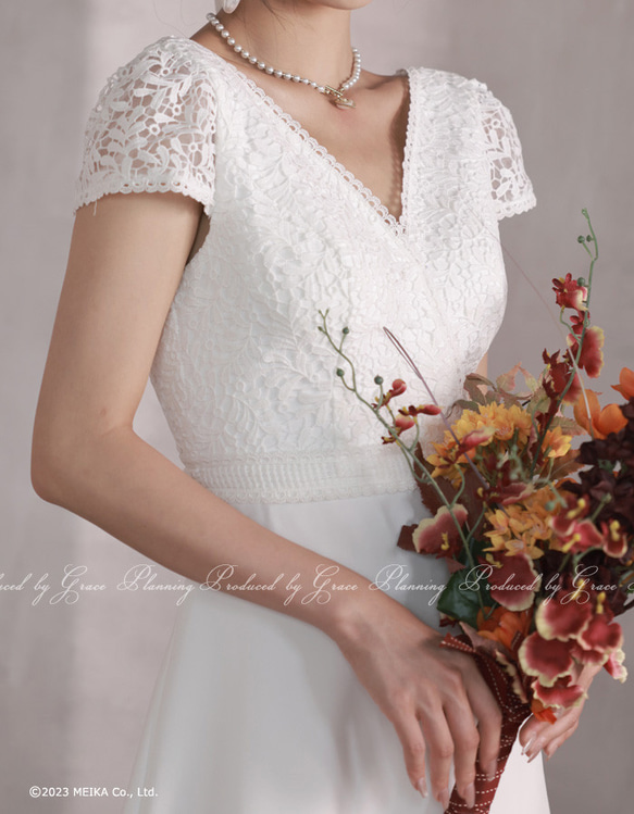 ウェディングドレス 袖あり 半袖 ７号９号11号 ブライダル 結婚式 挙式 前撮り ワンピース　gcd_80012 5枚目の画像