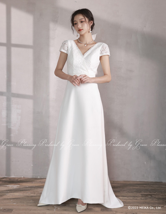 ウェディングドレス 袖あり 半袖 ７号９号11号 ブライダル 結婚式 挙式 前撮り ワンピース　gcd_80012 2枚目の画像