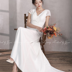 ウェディングドレス 袖あり 半袖 ７号９号11号 ブライダル 結婚式 挙式 前撮り ワンピース　gcd_80012 9枚目の画像