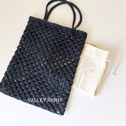 メッシュトートバッグ ネットバッグ ネイビー 巾着つき トート