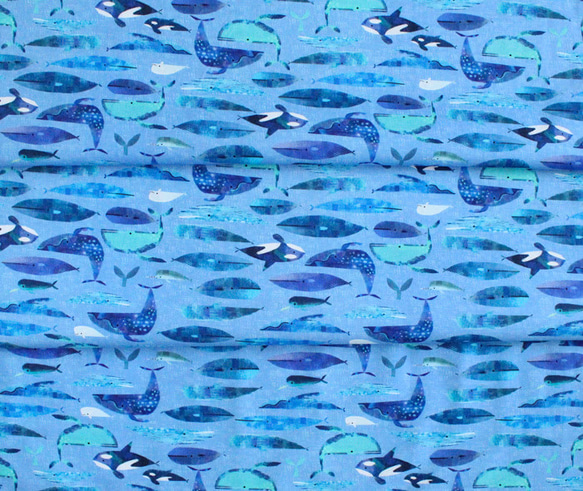 カットクロス Windham Fabrics Icy World Cetaceans Periwinkle 6枚目の画像