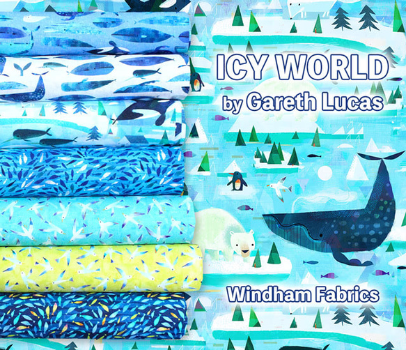 カットクロス Windham Fabrics Icy World 52970D-4 Cetaceans Navy 7枚目の画像