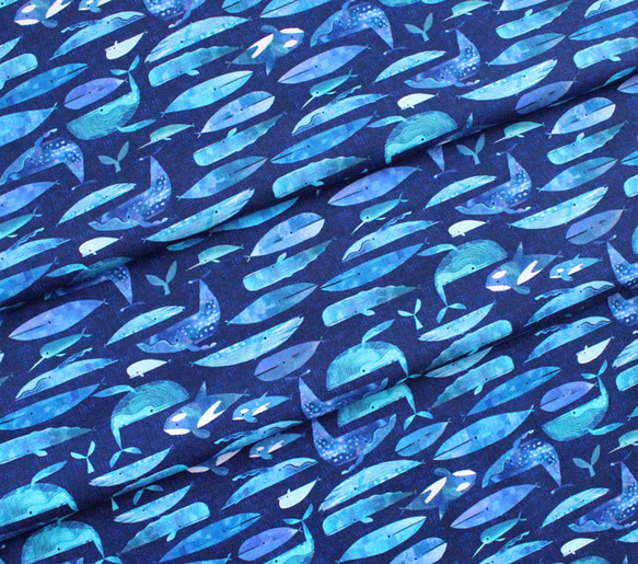 カットクロス Windham Fabrics Icy World 52970D-4 Cetaceans Navy 5枚目の画像