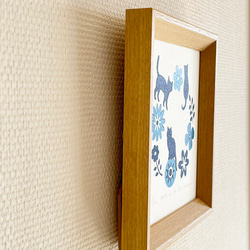 花とネコの木版画 / 額入り / アート / インテリア 5枚目の画像