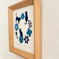 花とネコの木版画 / 額入り / アート / インテリア 4枚目の画像