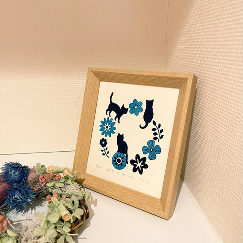 青色の花瓶 版画 木製フレーム付き 青色の花瓶 版画 木製フレーム付き