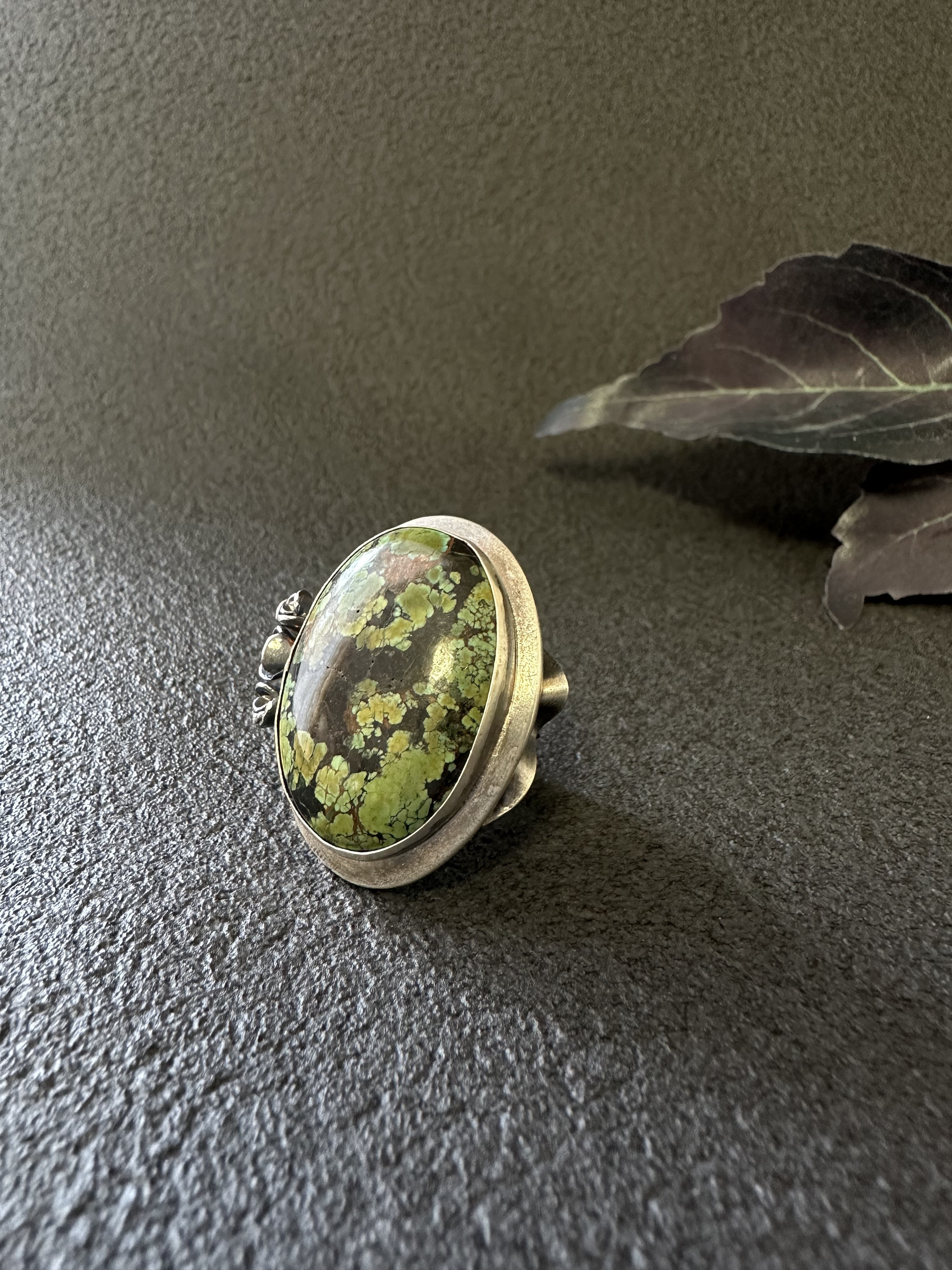 一点もの シルバーリング ごつめ レディース 天然石 ターコイズ 花 バラ