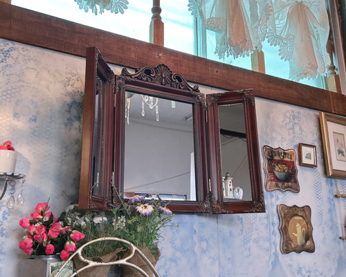 アンティークな部屋 おしゃれな鏡 三面鏡 ⑦ ウォールミラー 2WAY  