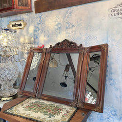 アンティークな部屋  おしゃれな鏡 三面鏡 ⑥ ウォールミラー 2WAY 折畳み式 壁掛け鏡 置き鏡 12枚目の画像