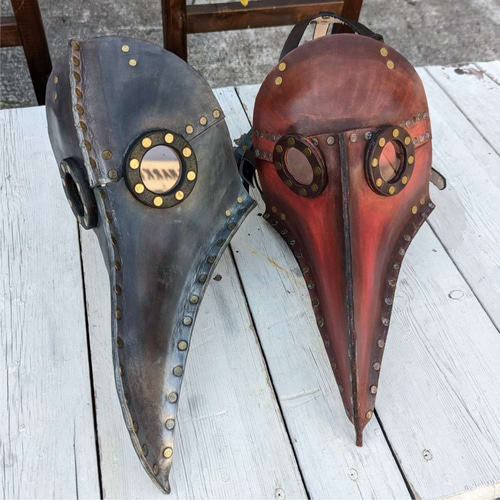 全本革・ペストマスク ダークブラウン/レッド その他ファッション雑貨