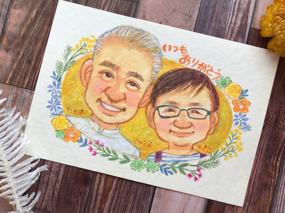 似顔絵を父の日のプレゼントに!　お花いっぱいの似顔絵(B6サイズ・フレーム無し) 7枚目の画像