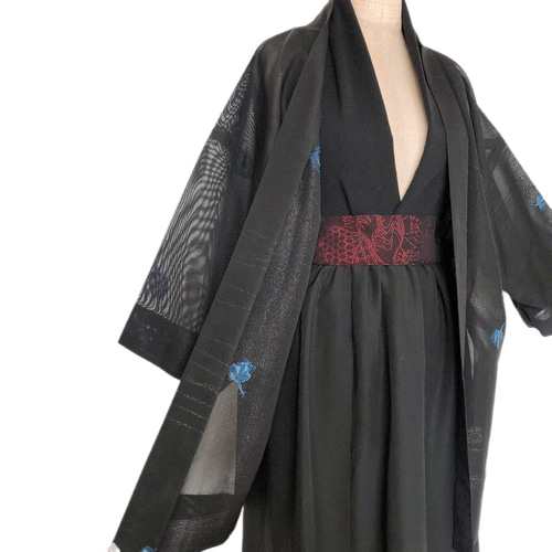 シースルー羽織 カーディガン 和装 和柄 黒 和楽器衣装 華道 着物 