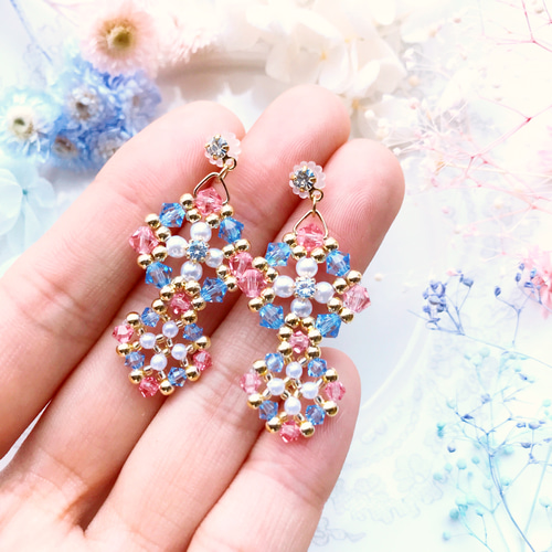 スワロフスキー×パールのピアス/イヤリング ビジューピアス