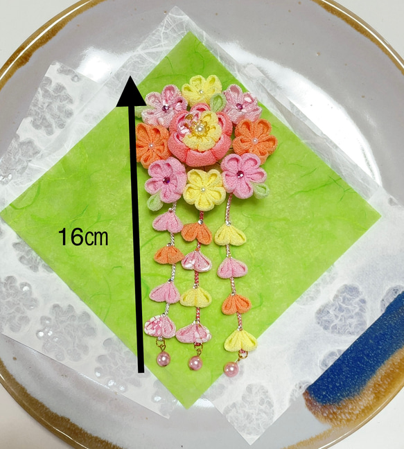 七五三髪飾り　ピンク＆イエロー　つまみ細工髪飾り　3歳　7歳 9枚目の画像