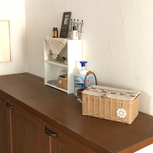 リネン マスクケース ピンク 蓋付きカゴ 小物入れ クラフトバンド 玄関