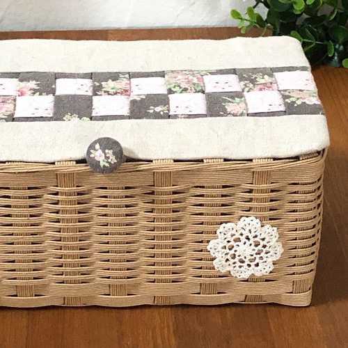 リネン マスクケース ピンク 蓋付きカゴ 小物入れ クラフトバンド 玄関