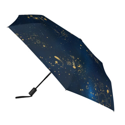 晴雨兼用、雨の中でも星空の世界を楽しめる、天体総柄（ゴールド） 折りたたみ傘・日傘（外側プリント） 5枚目の画像