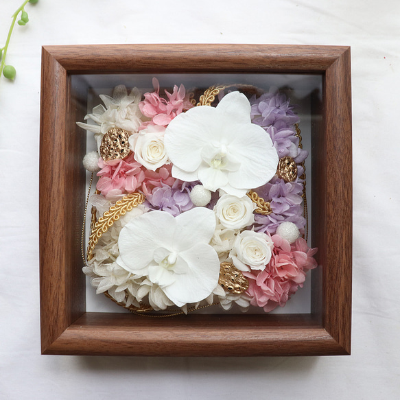 胡蝶蘭のフラワーフレーム　プリザーブドフラワー 開店祝い 開業祝い 卒寿祝い 白寿祝い 7枚目の画像