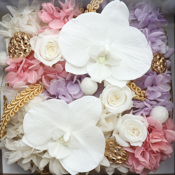 胡蝶蘭のフラワーフレーム　プリザーブドフラワー 開店祝い 開業祝い 卒寿祝い 白寿祝い 8枚目の画像