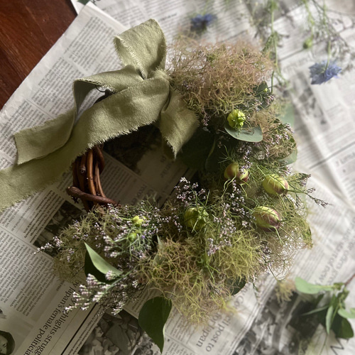 夏の花 ふわふわスモークツリーのリース リース atelier bonheur