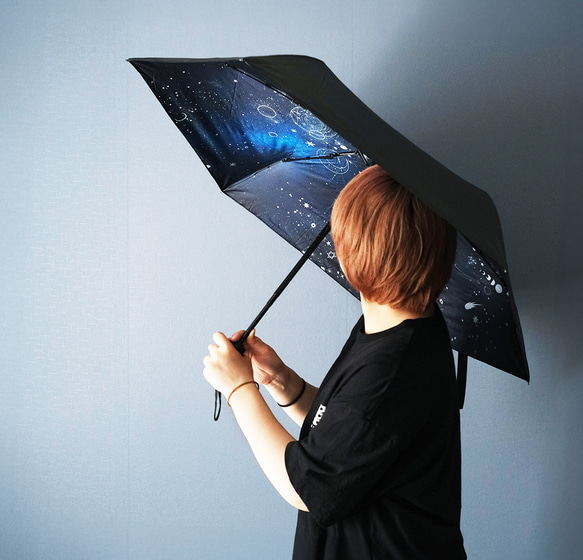 晴雨兼用、雨の中でも星空の世界を楽しめる、天体総柄（シルバー