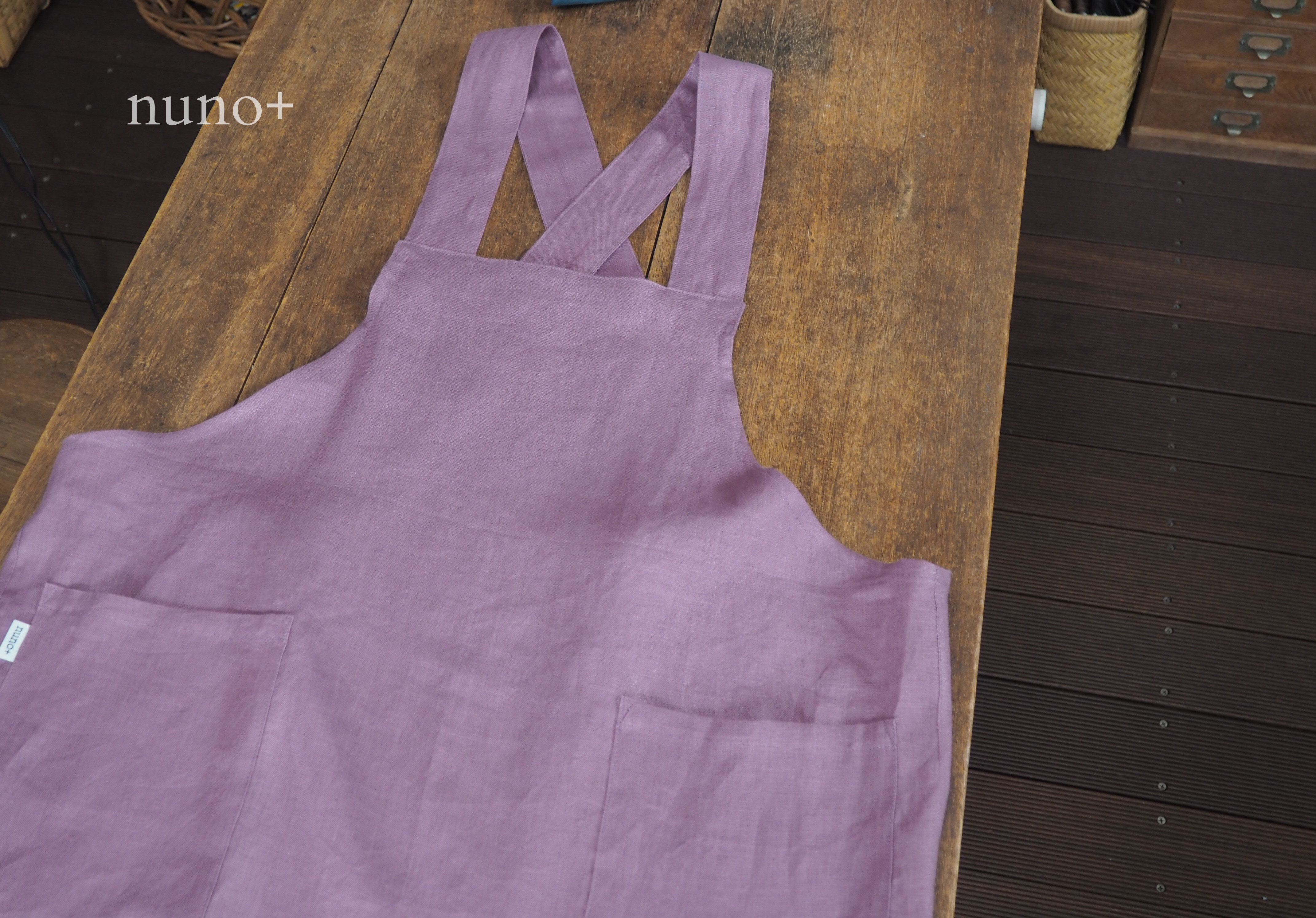 再販　linenバッククロス・エプロン　ローズピンク