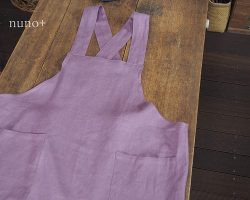 再販 linenバッククロス・エプロン ローズピンク エプロン nuno+ 通販