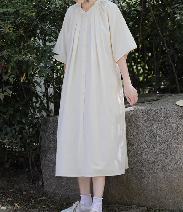 3色 綿100％　夏ミディアム丈ワンピース*スカート* ロングドレス/ゆったり レディース*ホワイト 2枚目の画像