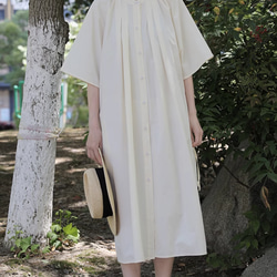 3色 綿100％　夏ミディアム丈ワンピース*スカート* ロングドレス/ゆったり レディース*ホワイト 3枚目の画像