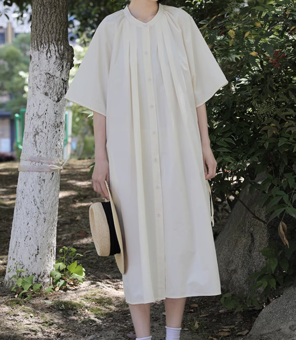 3色 綿100％　夏ミディアム丈ワンピース*スカート* ロングドレス/ゆったり レディース*ホワイト 3枚目の画像