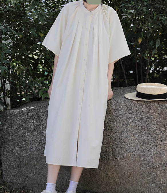 3色 綿100％　夏ミディアム丈ワンピース*スカート* ロングドレス/ゆったり レディース*ホワイト 5枚目の画像