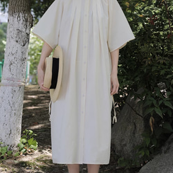 3色 綿100％　夏ミディアム丈ワンピース*スカート* ロングドレス/ゆったり レディース*ホワイト 6枚目の画像