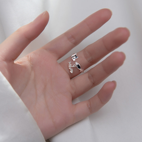 シルバー925 かわいい ネコ 魚 指輪 リング silver925