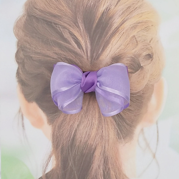 ひらふわアーチ型バナナクリップ❀薄紫❀紫陽花ハンドメイド2024❀ 4枚目の画像